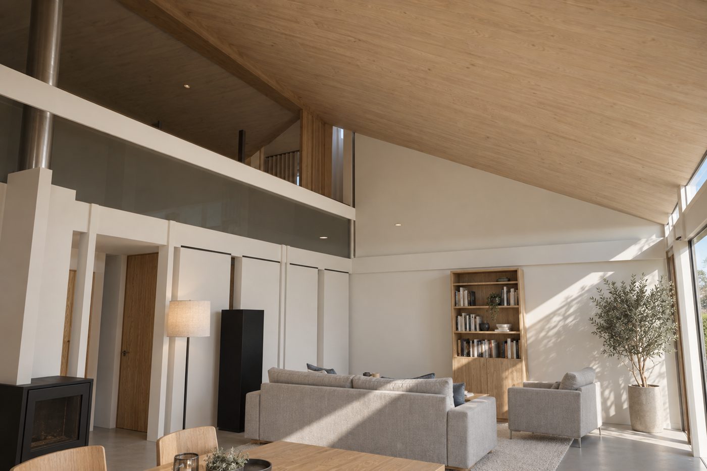 Living room with a double-height ceiling